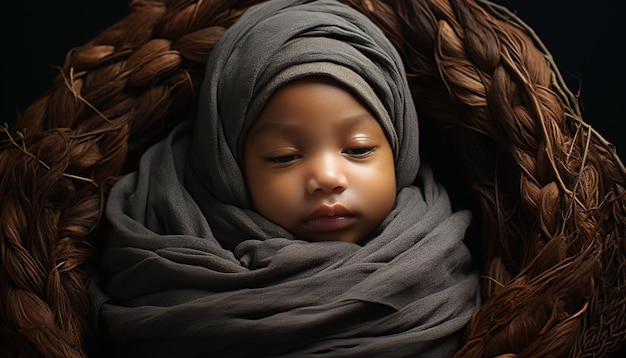 Foto gratuita bellezza africana del ritratto sveglio delle piccole donne del bambino che sorride alla macchina fotografica generata dall'intelligenza artificiale