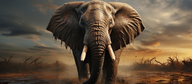 Foto gratuita elefante africano nella savana al tramonto
