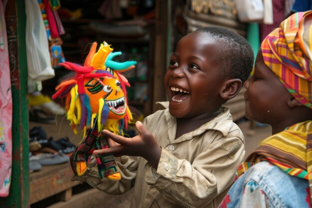 Foto gratuita ragazzo africano al mercato.