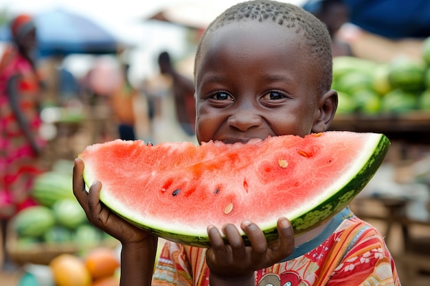 Free photo african kid in a marketplace