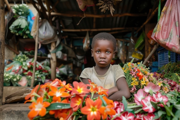 市場にいるアフリカの子供