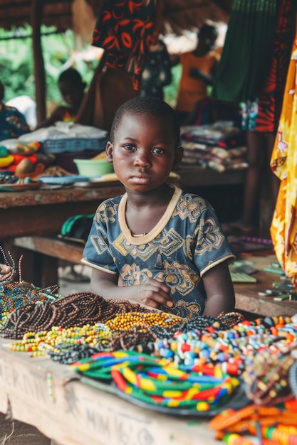 Foto gratuita ragazzo africano al mercato.