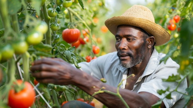 Foto gratuita uomo africano che raccoglie verdure