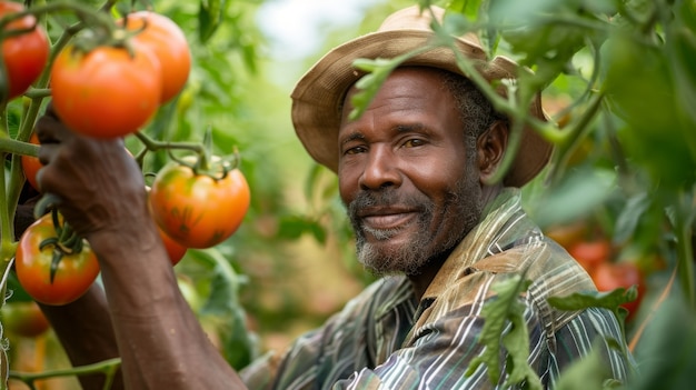 Foto gratuita uomo africano che raccoglie verdure