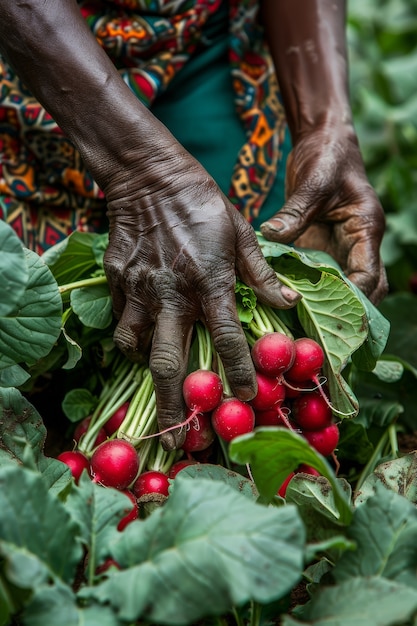 Free photo african man harvesting vegetables