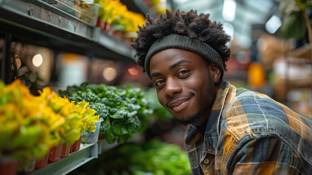 Free photo african man harvesting vegetables