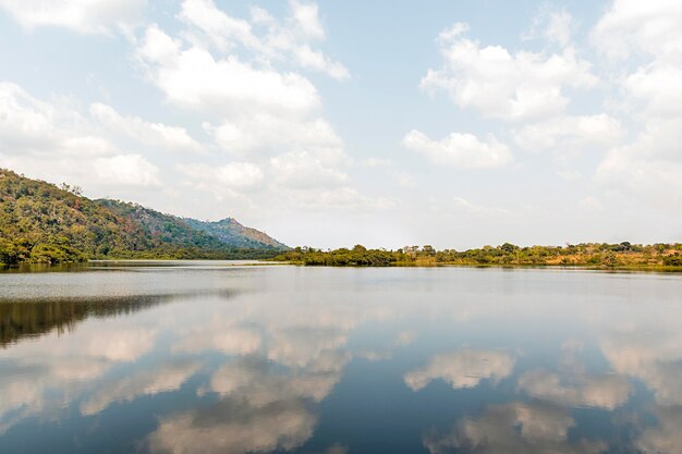 African nature view with lake and mountains