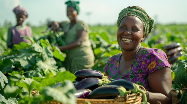 African people harvesting vegetables