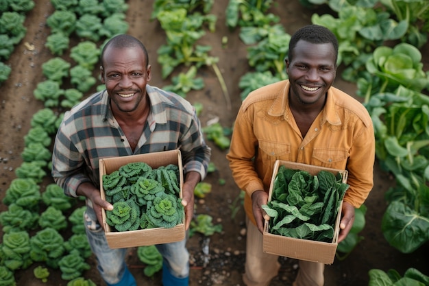 African people harvesting vegetables