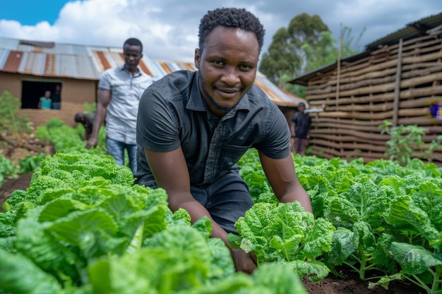 야채 를 수확 하는 아프리카 사람 들