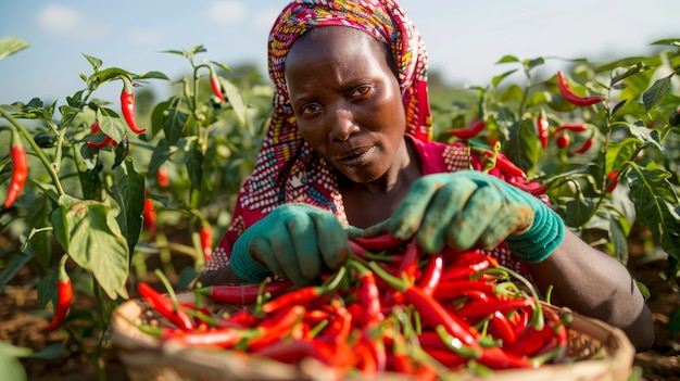 Foto gratuita donna africana che raccoglie verdure