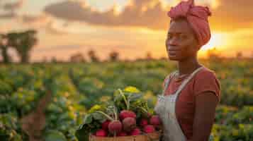Free photo african woman harvesting  vegetables