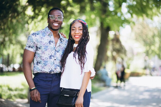 Afro american woman and man outside