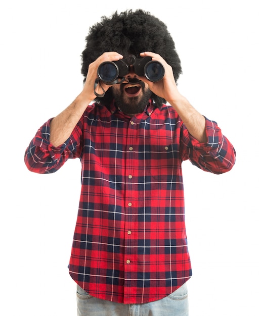 Afro with binoculars