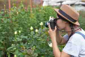 Free photo agriculture, young women taking pictures of work in the house