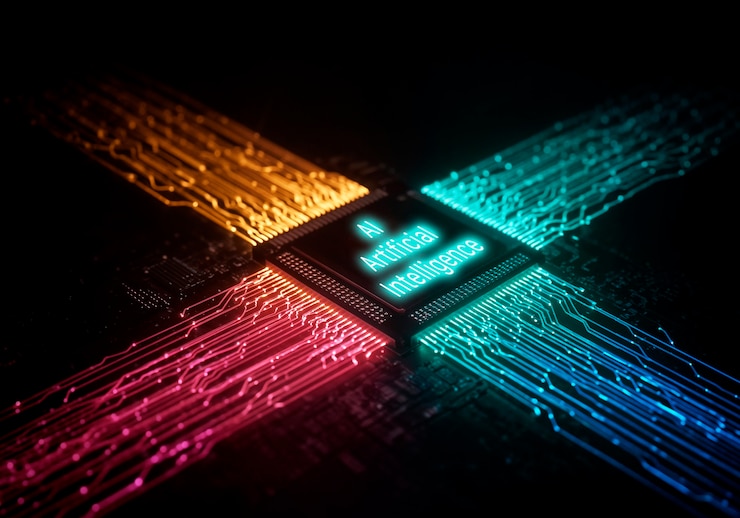 Free Photo ai circuit board: a cyberpunk vision of artificial intelligence