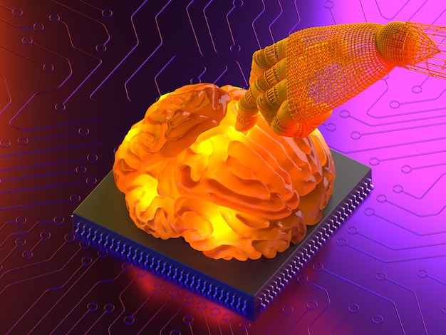 ai cloud concept with lit brain