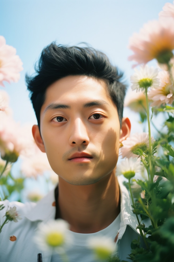 무료 Photo 남자 꽃 초상화의 ai 생성