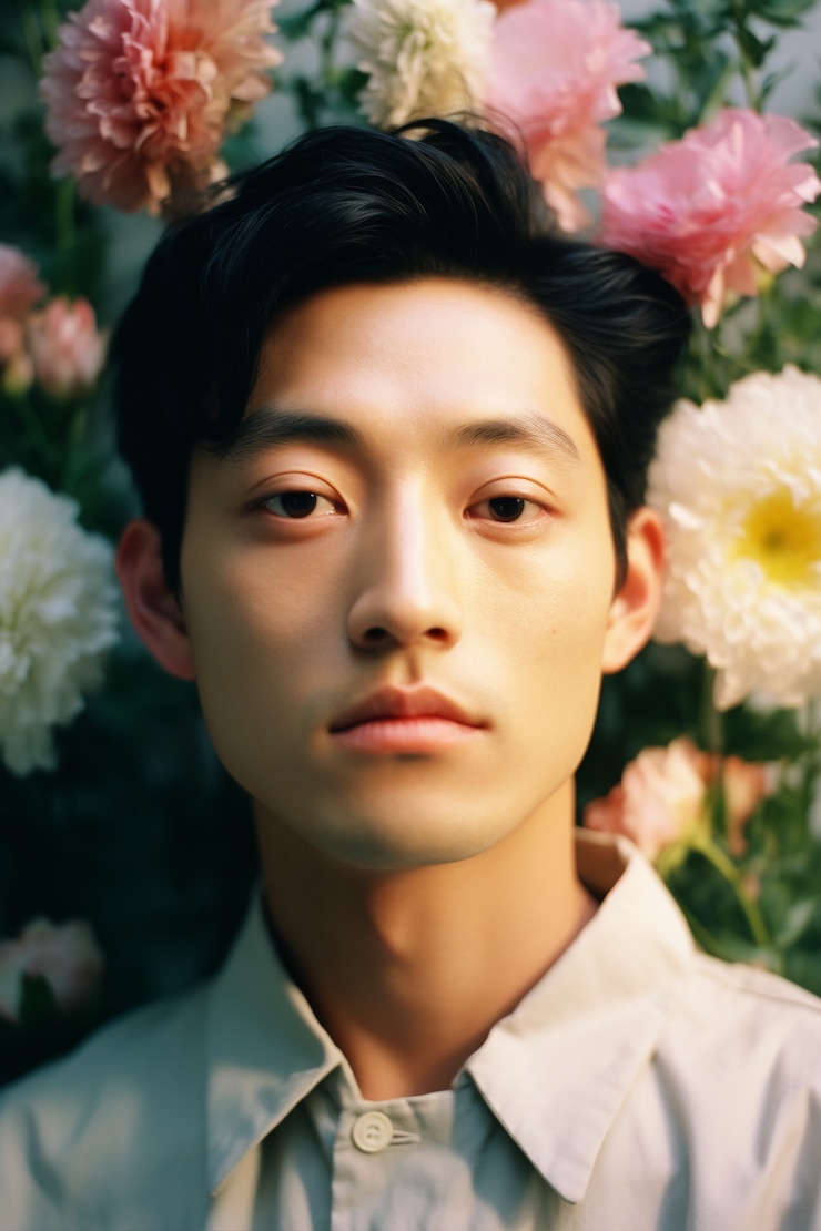 무료 Photo 남자 꽃 초상화의 ai 생성