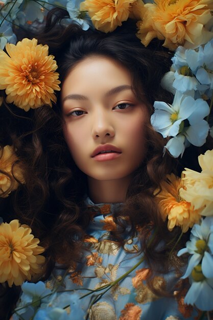 Ai generated of woman bloom portrait