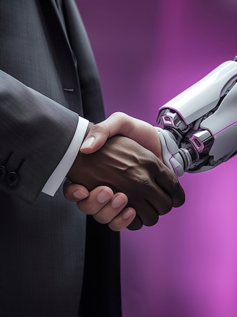 Ai robot hand shaking human hand