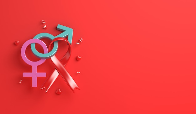 Aids awareness world aids day concept with red ribbon male female icon
