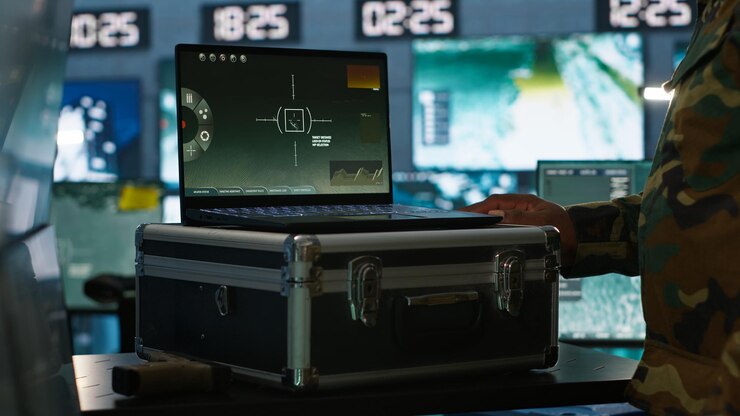 Free Photo air force officer performing tactical level surveillance in command room