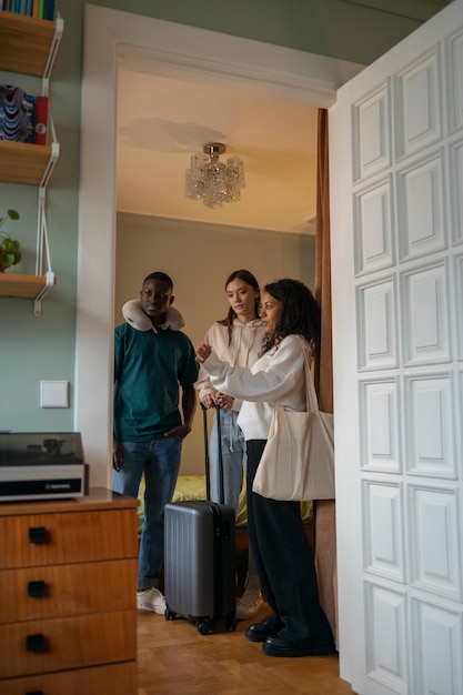 Free photo airbnb host welcoming guests