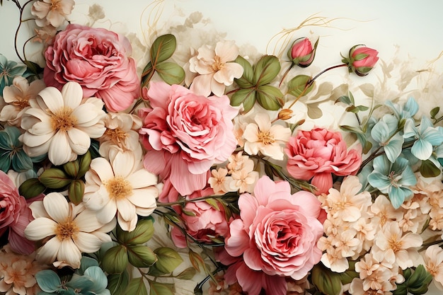 Airbrush art of floral pink roses background