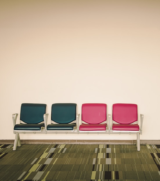 airport seats at the airport, chair in Vintage and soft focus