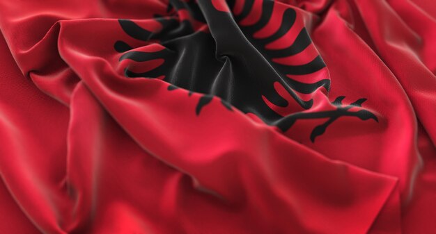 Albania Flag Ruffled Beautifully Waving Macro Close-Up Shot