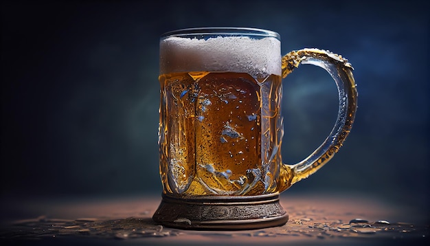 Alcohol drop on beer glass frothy refreshment generative AI