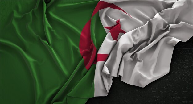 Алжирский флаг с морщинами на темном фоне 3D Render