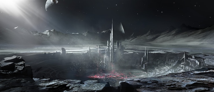 Free Photo alien planet building.