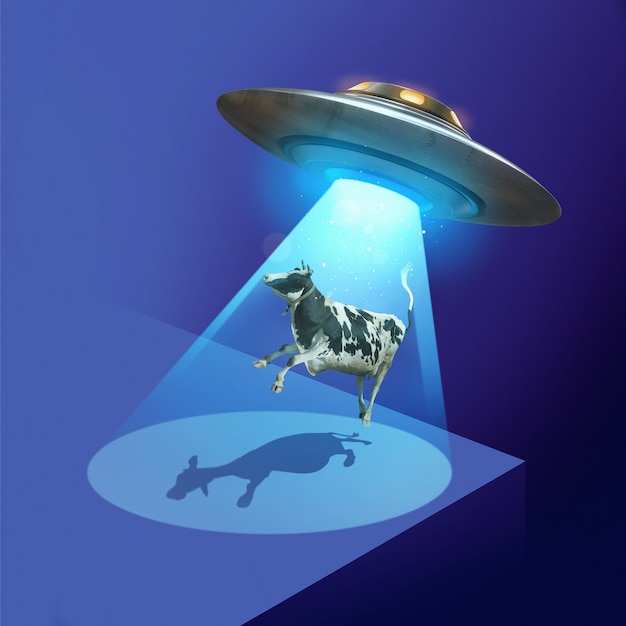 Aliens kidnapping cow concept