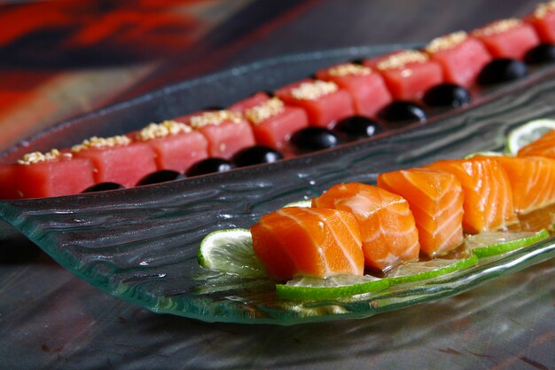 Allsorts from a fresh salmon and a tuna under sauces