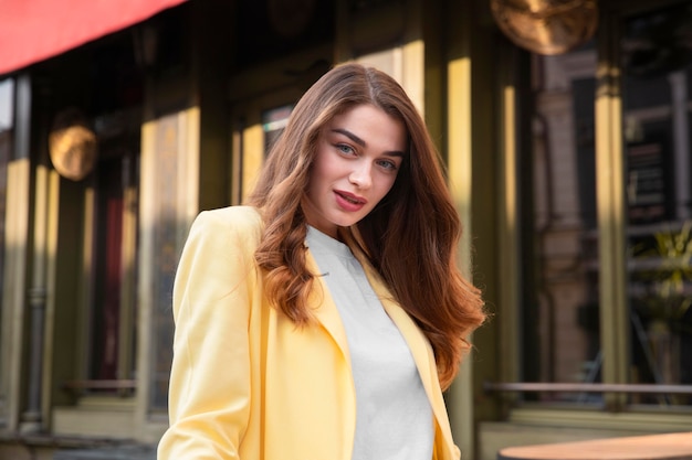 Free photo alluring woman posing in the street