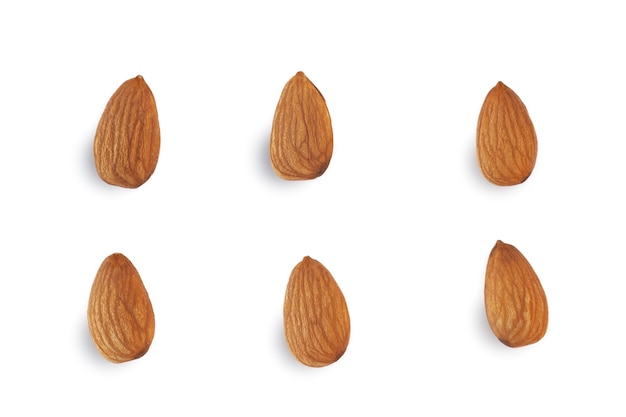 Almond nuts isolated on white background.