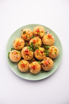 Aloo sev puri is a popular indian roadside chat or chaat item