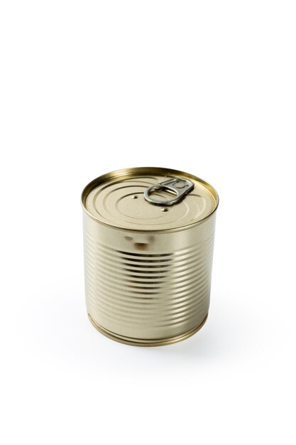 Aluminum tin can on a white background