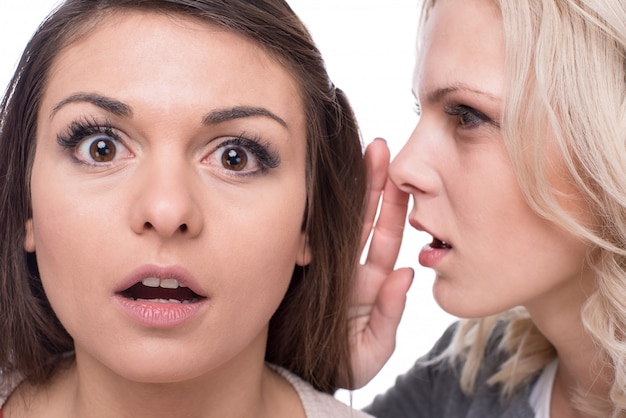 Premium Photo Woman Listening To The Gossip While Isolated On White