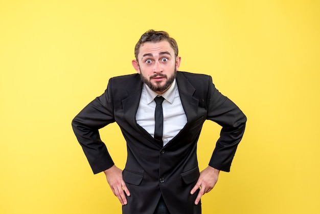 Amazed young adult with beard and mustache