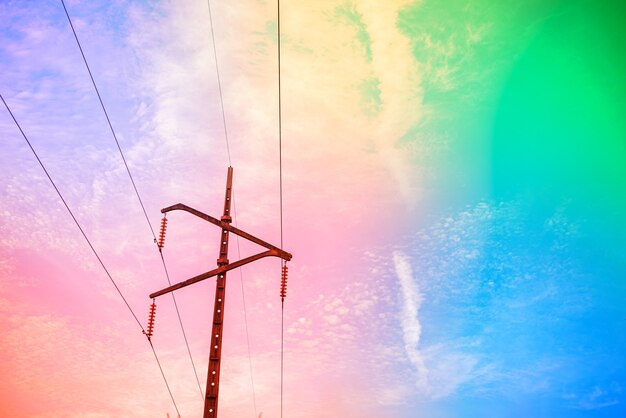 Amazing beautiful sky with clouds - With high voltage post