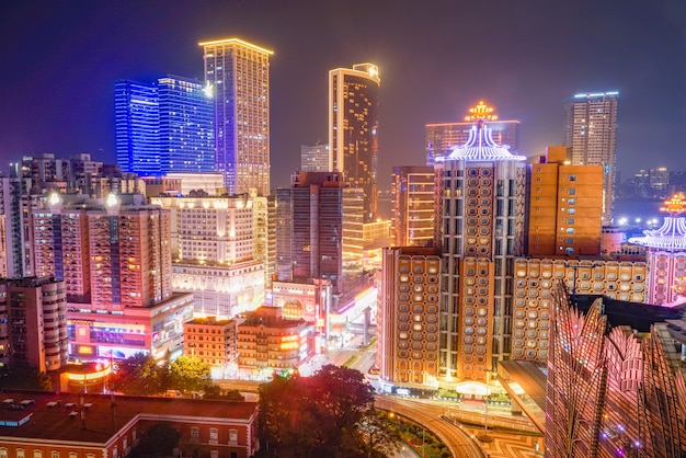 Amazing panoramic view on macao casino cityscape in city center.