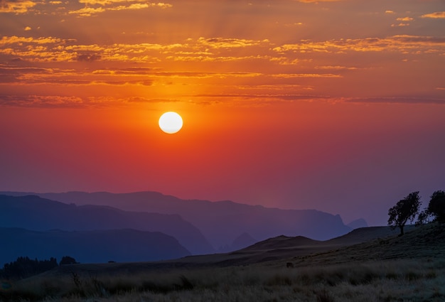 Amazing shot of the Similan Mountains National Park during a sunset in Ethiopia