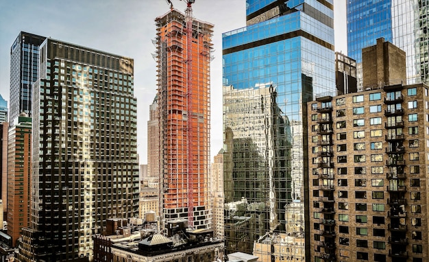 Amazing view of a downtown with buildings partially covered with glass