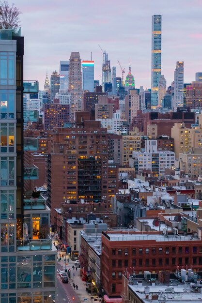 Amazing view of the New-York cityscape on a beautiful sunrise background