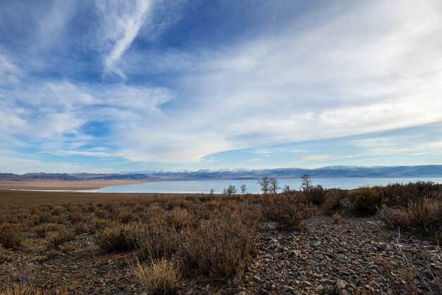 Amazing winter landscape in Mongolia Colorful scene in the mountains Tsagaan Shuvuut National Park 