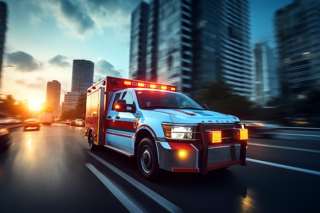 ambulance at sunrise AI generated image