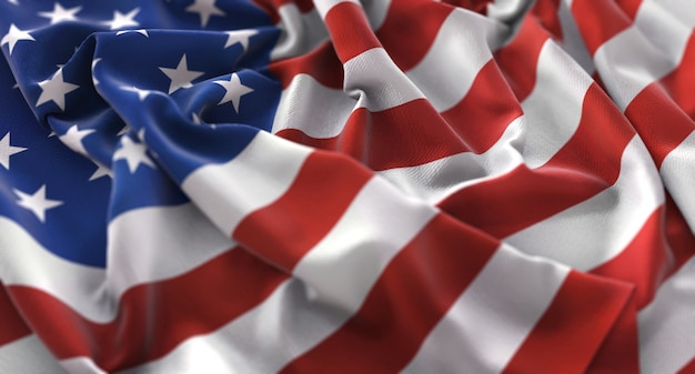 America Flag Ruffled Beautifully Waving Macro Close-Up Shot